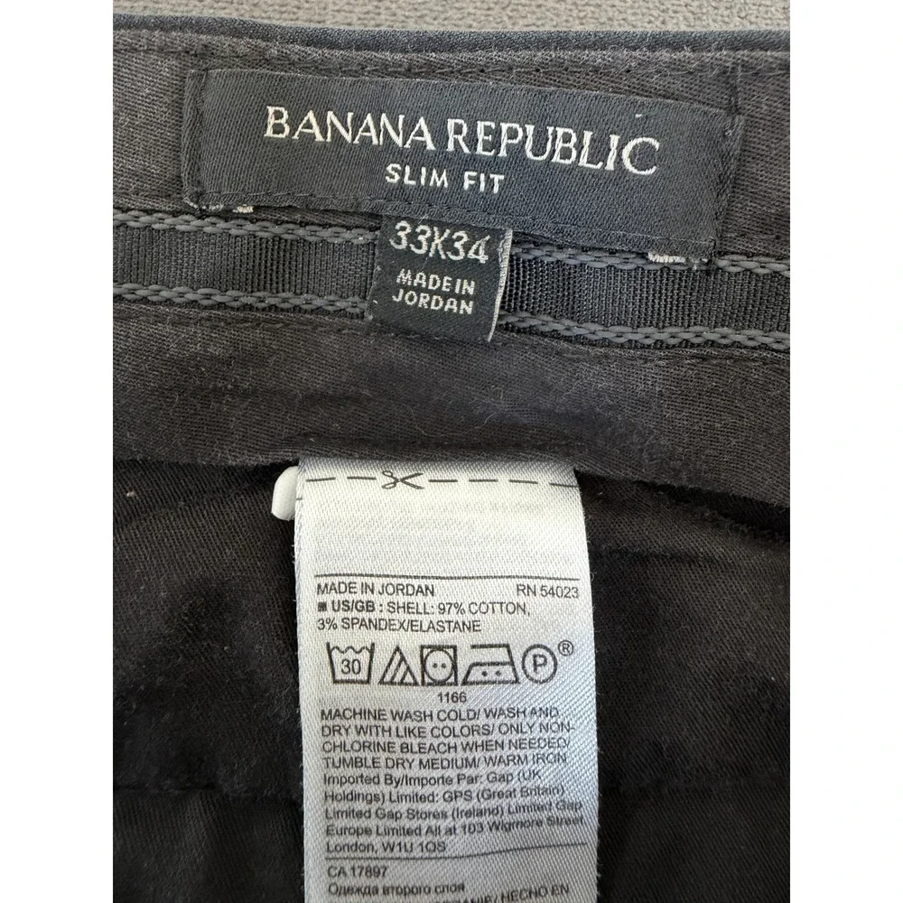 Banana Republic Mens Slim Fit Chino Pants 33x34 Charcoal Black Preppy Casual